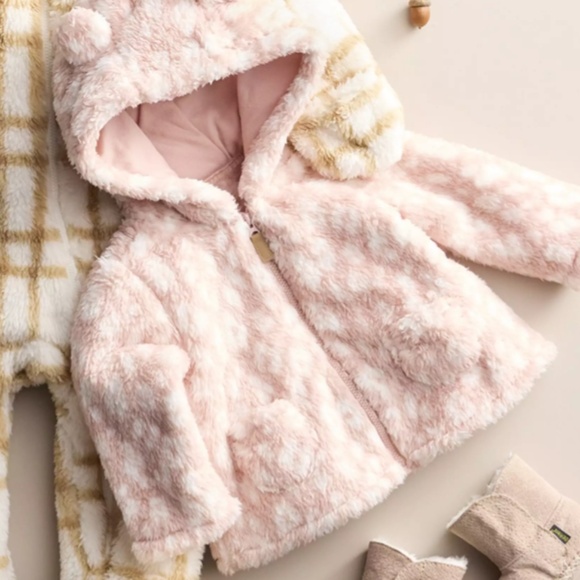 Carter’s Faux Sherpa Leopard Print Hooded Cardigan in Pink Combo Sz 24 mos EUC - Picture 6 of 9